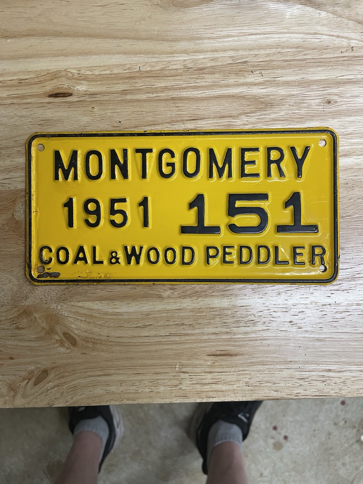 1951 Montgomery Alabama Licence Plate Coal And Wood Peddler Tag Original Paint