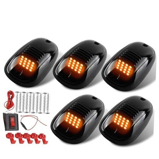 5PCS Cab Lights for Trucks 16 LED Smoke No Drill Roof LED Running Top Amber