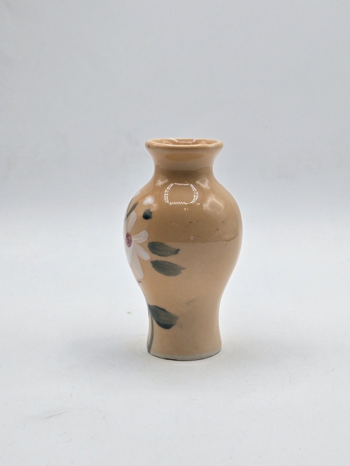 Ceramic Small Bud Vase Beige Hand-Painted Flowers 4″