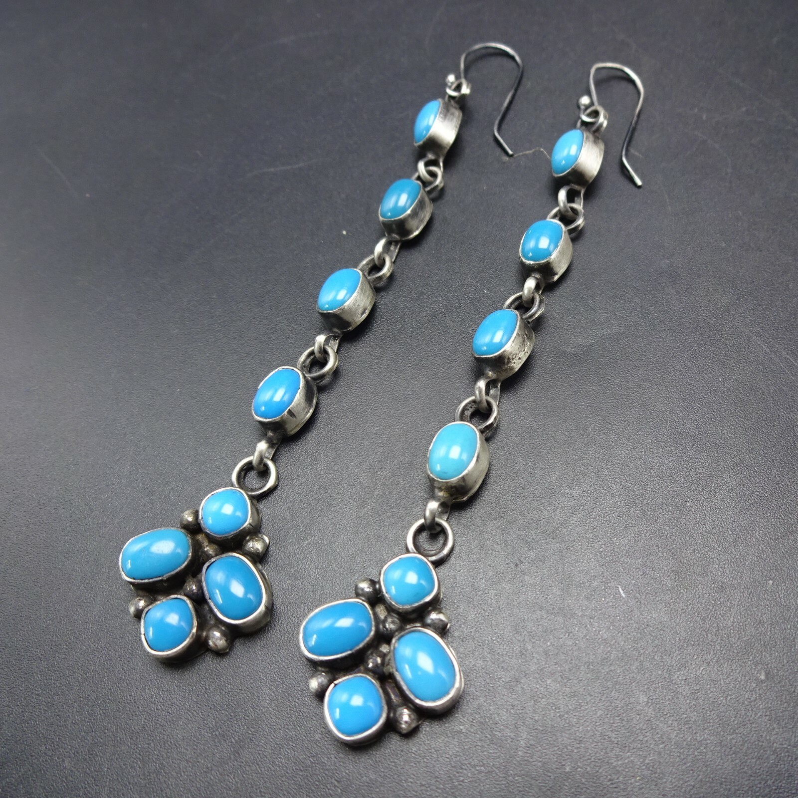 3.75″ Long ELEANOR LARGO Navajo Sterling Silver TURQUOISE Dangle Drop EARRINGS