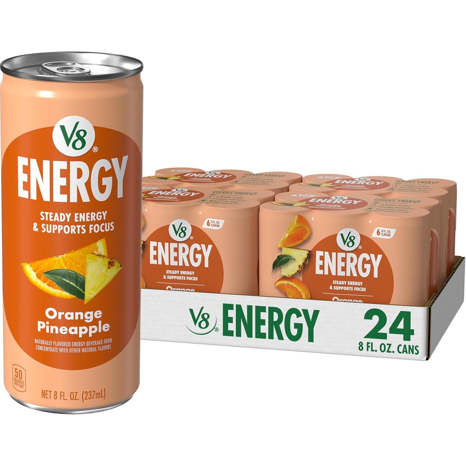 Tasteful Orange Pineapple Energy Drink – 24 Can Pack, Low Calorie, Vegetarian