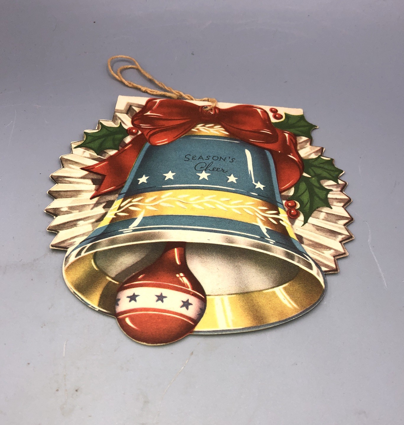 Vtg 1940’s Bell Christmas Card Die Cut Ornament 1940s Double Sided Made in USA