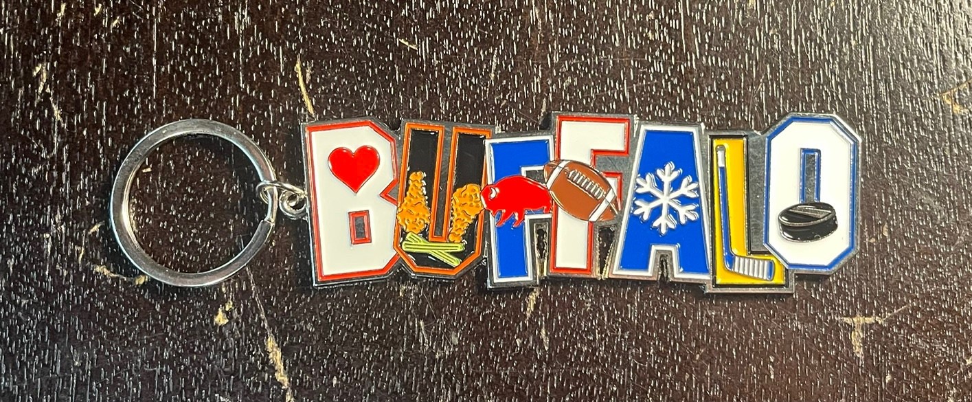 ‘BUFFALO’ Gift Shop Keychain. Metal & Multi-colored. Brand New!