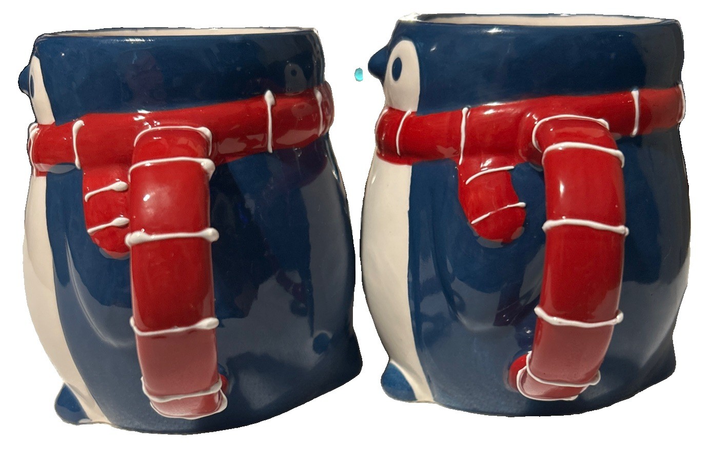 Wondershop Earthenware 3D Blue Penguin with Red Scarf Coffee Mugs Set (2) 16oz