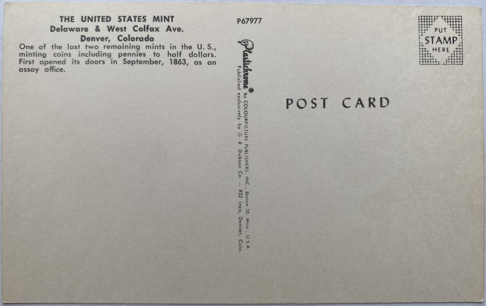 The United States Mint, Denver, Colorado Postcard