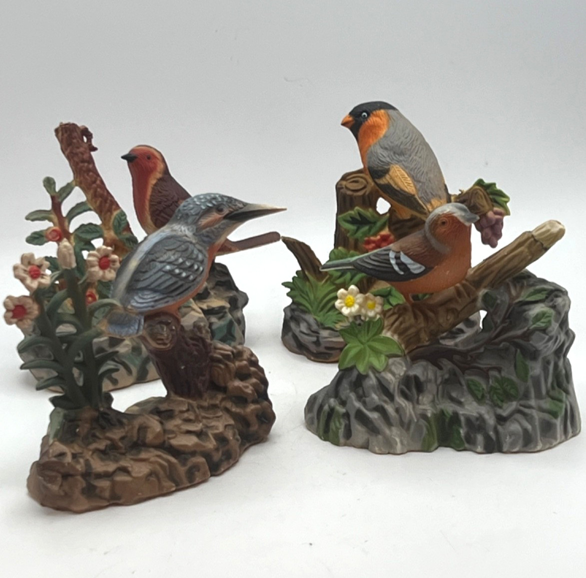 4 x Vintage Plastic Resin Bird Figurines Made In Hong Kong