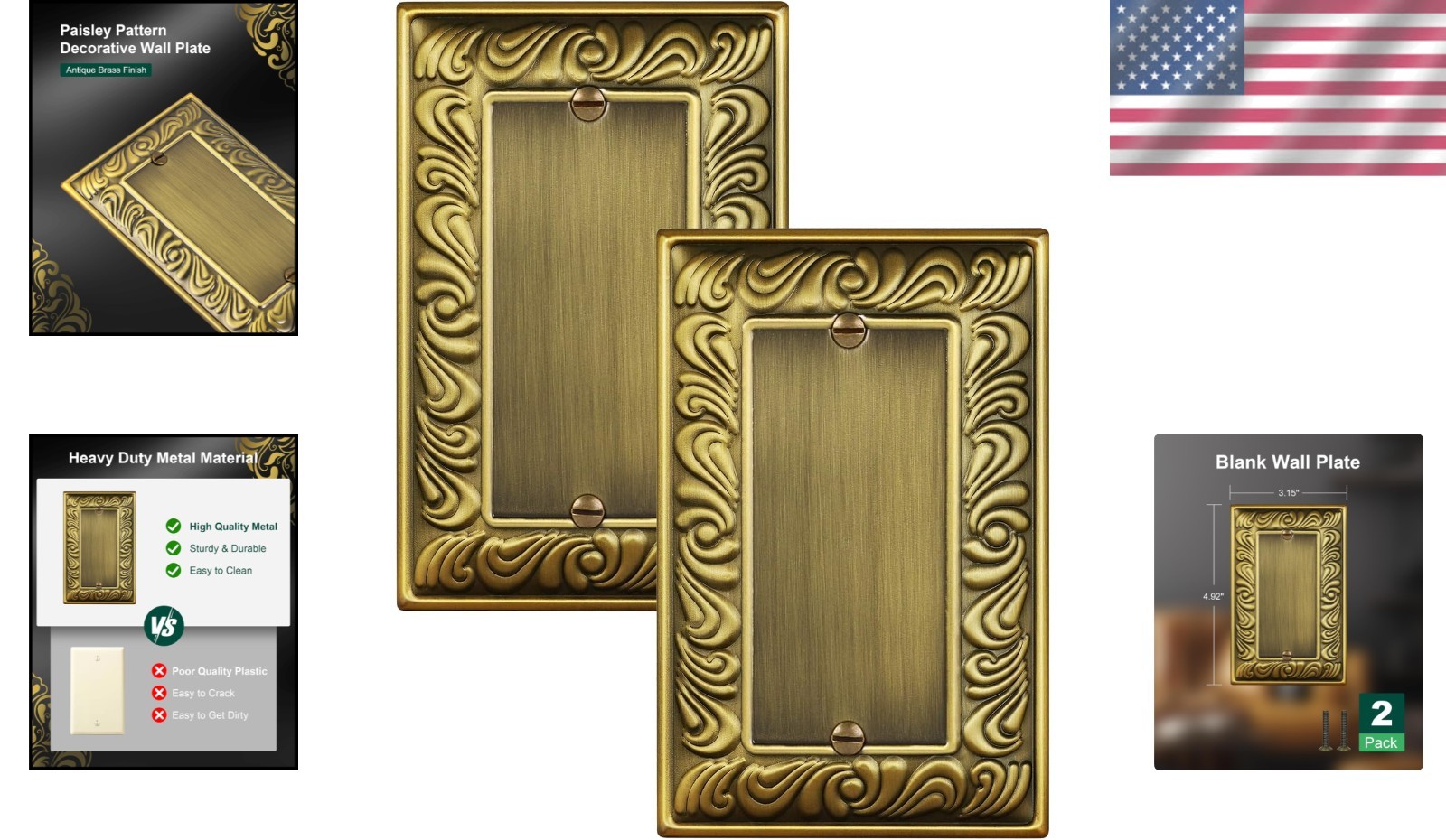 Versatile 2-Pack Antique Brass Outlet Covers – Easy Installation & Chic Design