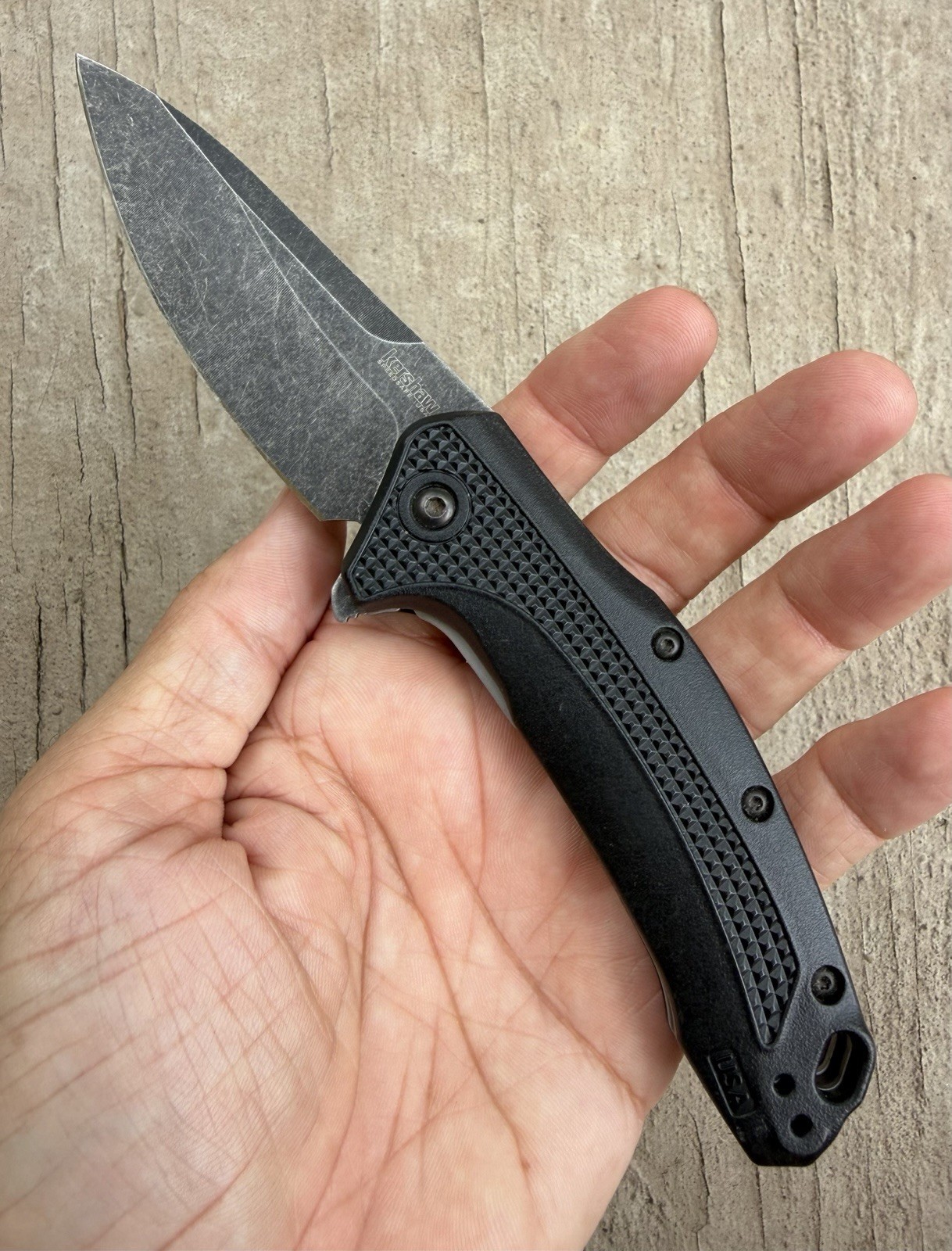 KERSHAW LINK 1776BW BLACK WASH ASSISTED OPEN FLIPPER KNIFE WITH GFN HANDLE, EXC.