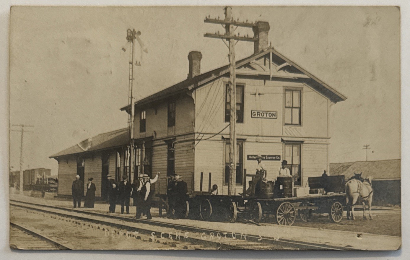 Groton SD South Dakota Train Depot Scene People Posted 1909 RPPC Postcard