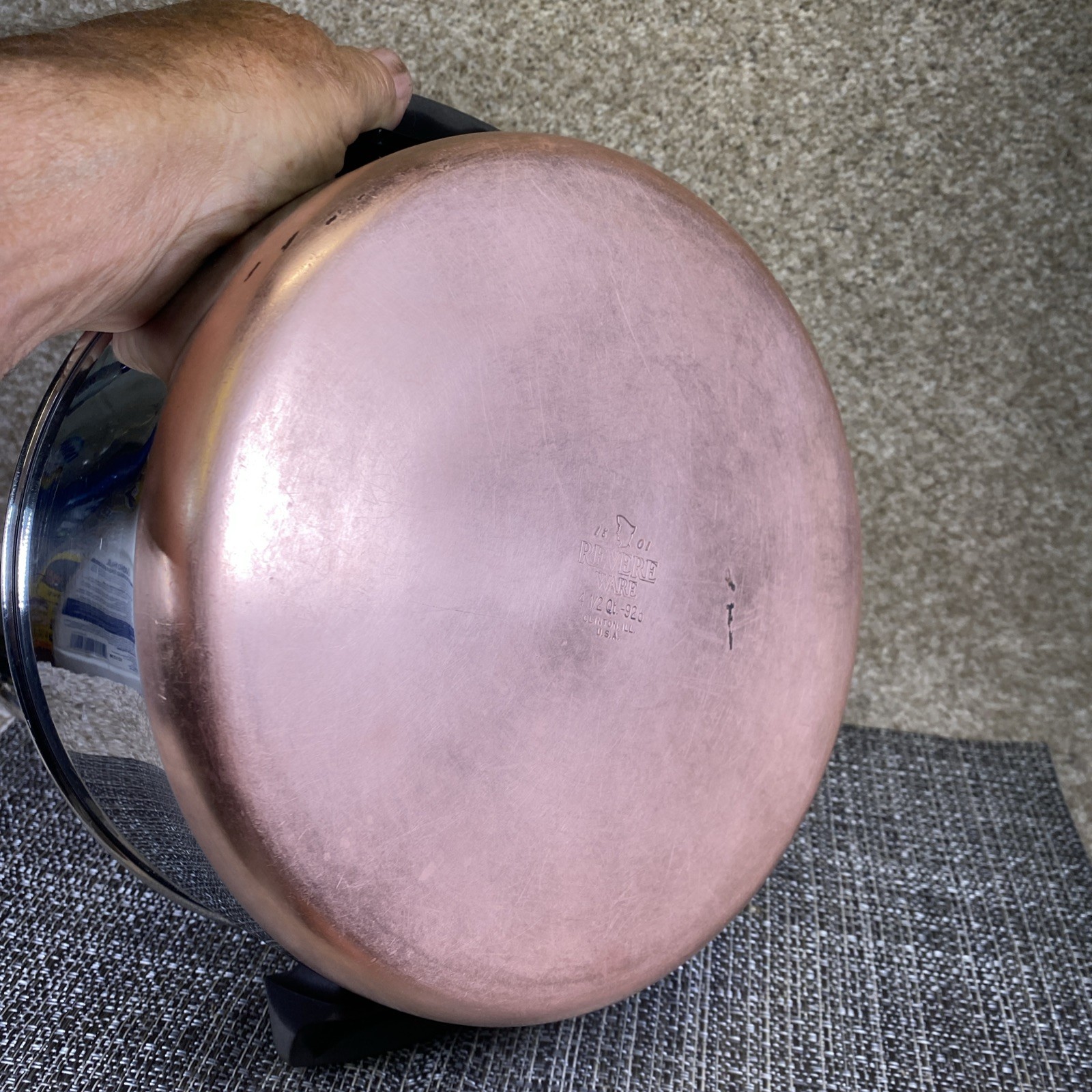 Vintage Revere Ware Copper Bottom 4 1/2 QT Stock Pot w/ Lid