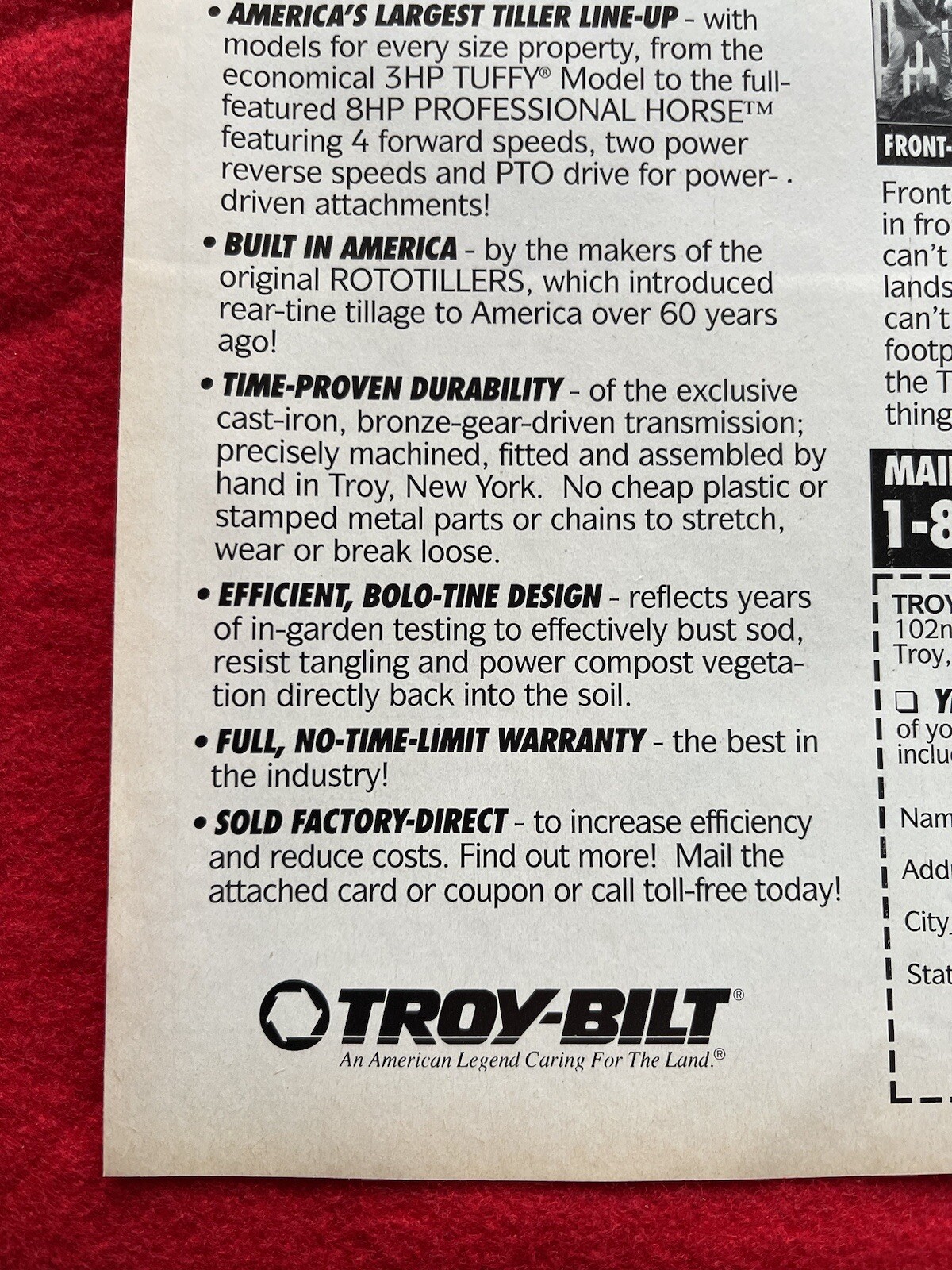 Vintage 1993 Troy Bilt Tiller Print Ad