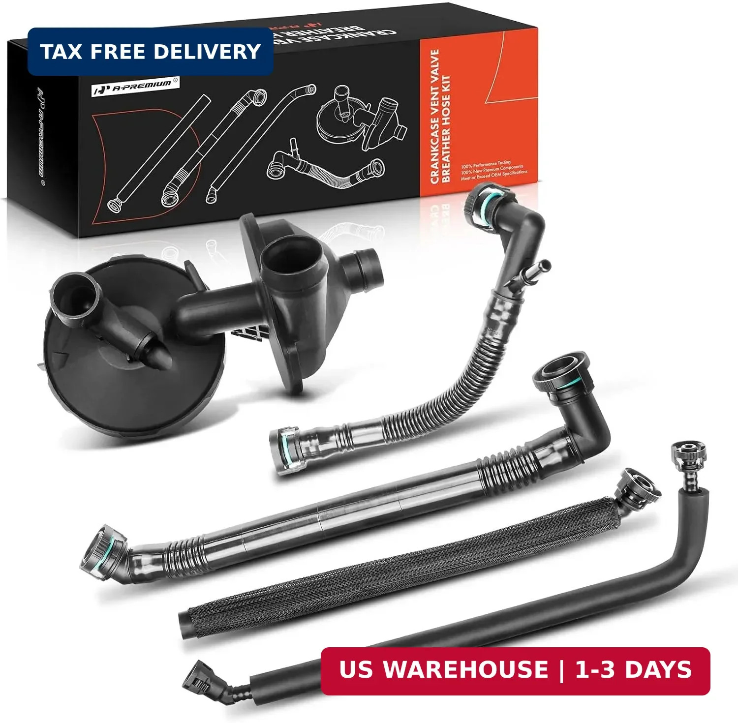 A-Premium 5 PCS Crankcase Vent Valve Breather Hose Kit (PCV) Ventilation Separat
