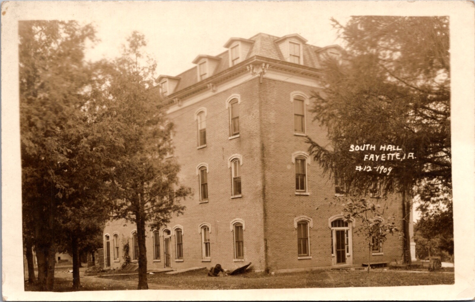 Real Photo Postcard South Hall at Upper Iowa University in Fayette, Iowa