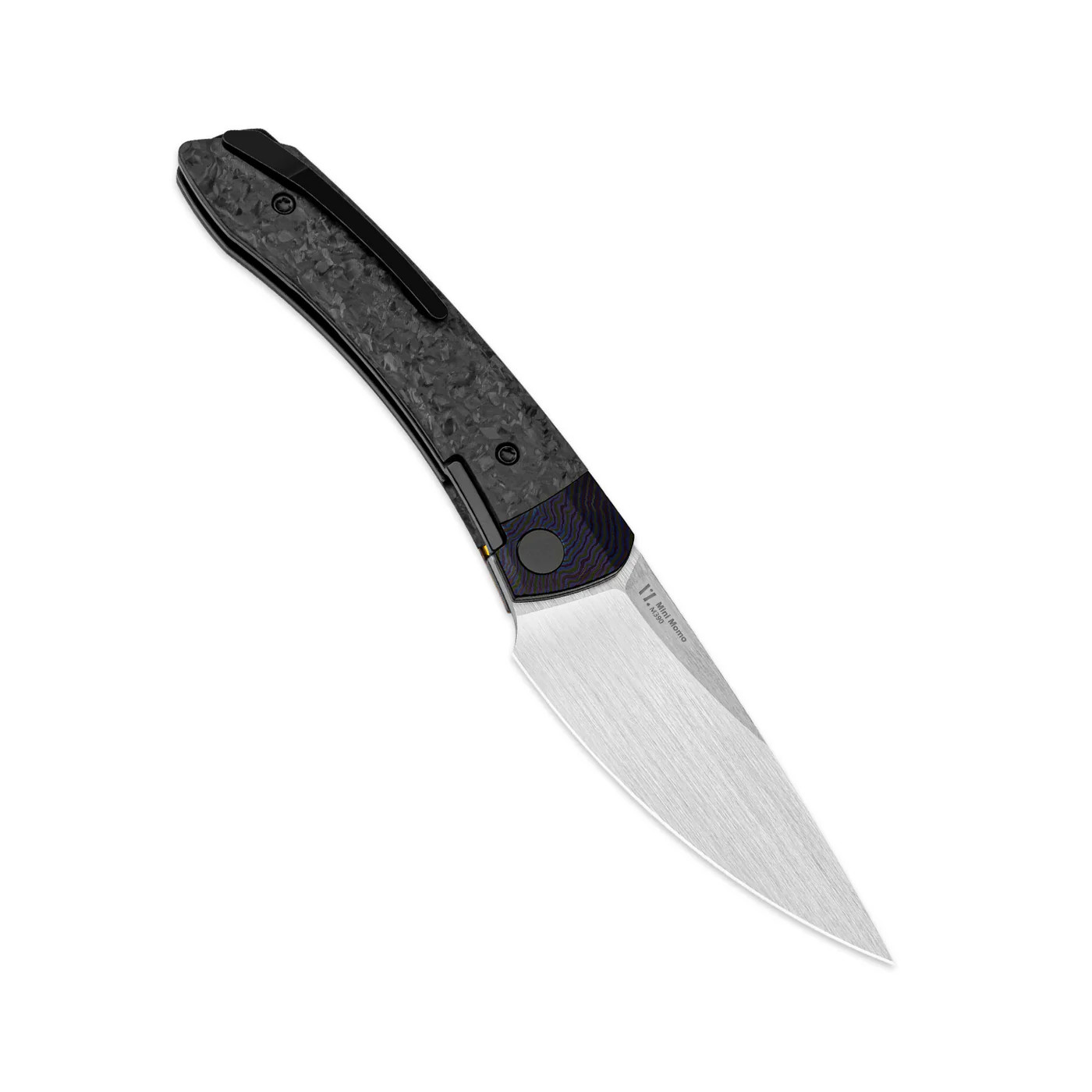Kizer Mini MoMo Ki3663A4 Folding Knife Timascus/Marble CF M390 Drop Point Plain