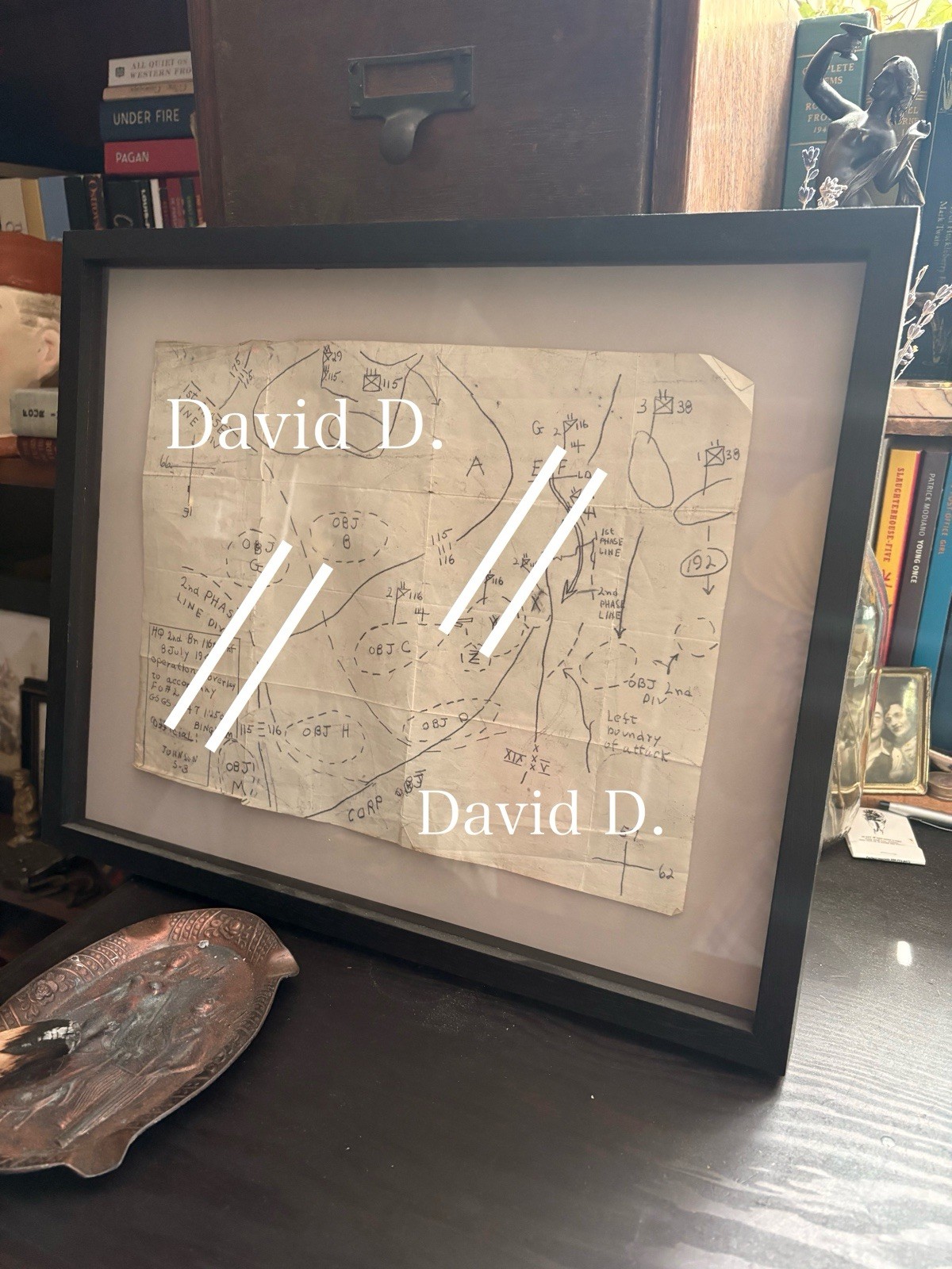 RARE! WWII Hand drawn Map – Named – 29th Division 2nd Division St Lo Normandy