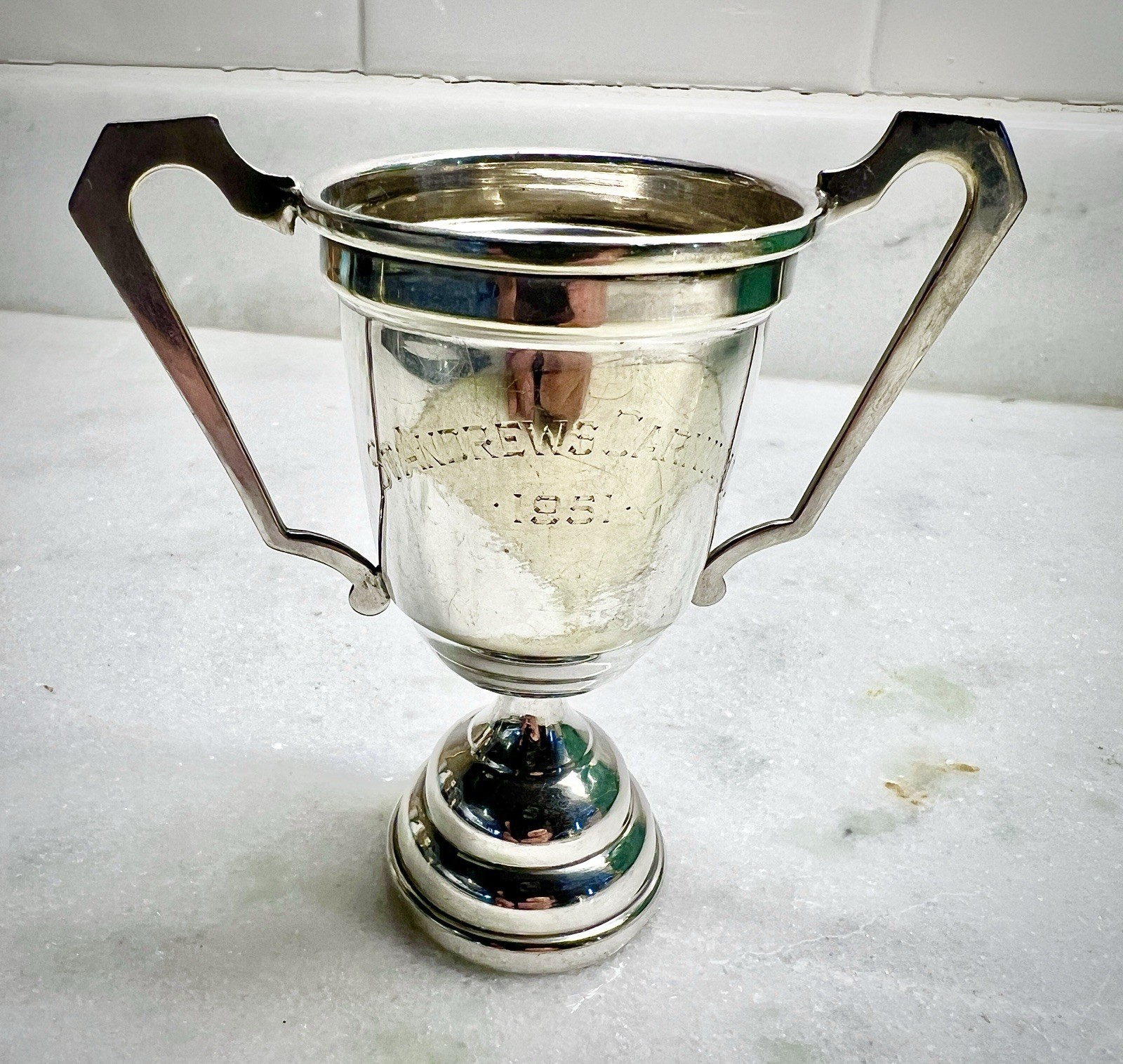 Vintage 4” Trophy Cup Engraved English Silver Plate – 1951 St Andrew’s Carnival