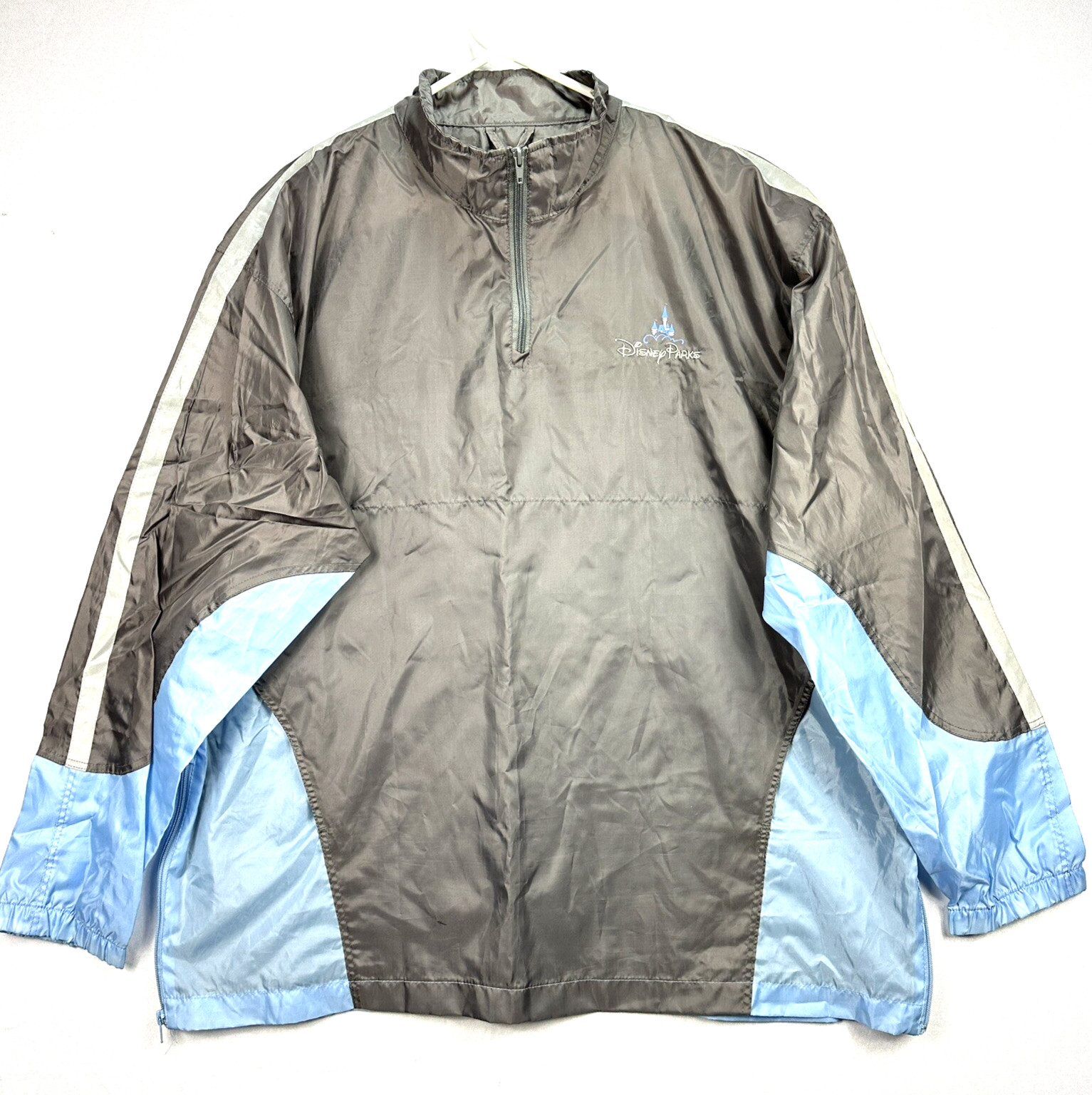 Vintage Disneyland Parks Windbreaker Jacket 1/4 Zip Pullover XL/2XL Blue Gray