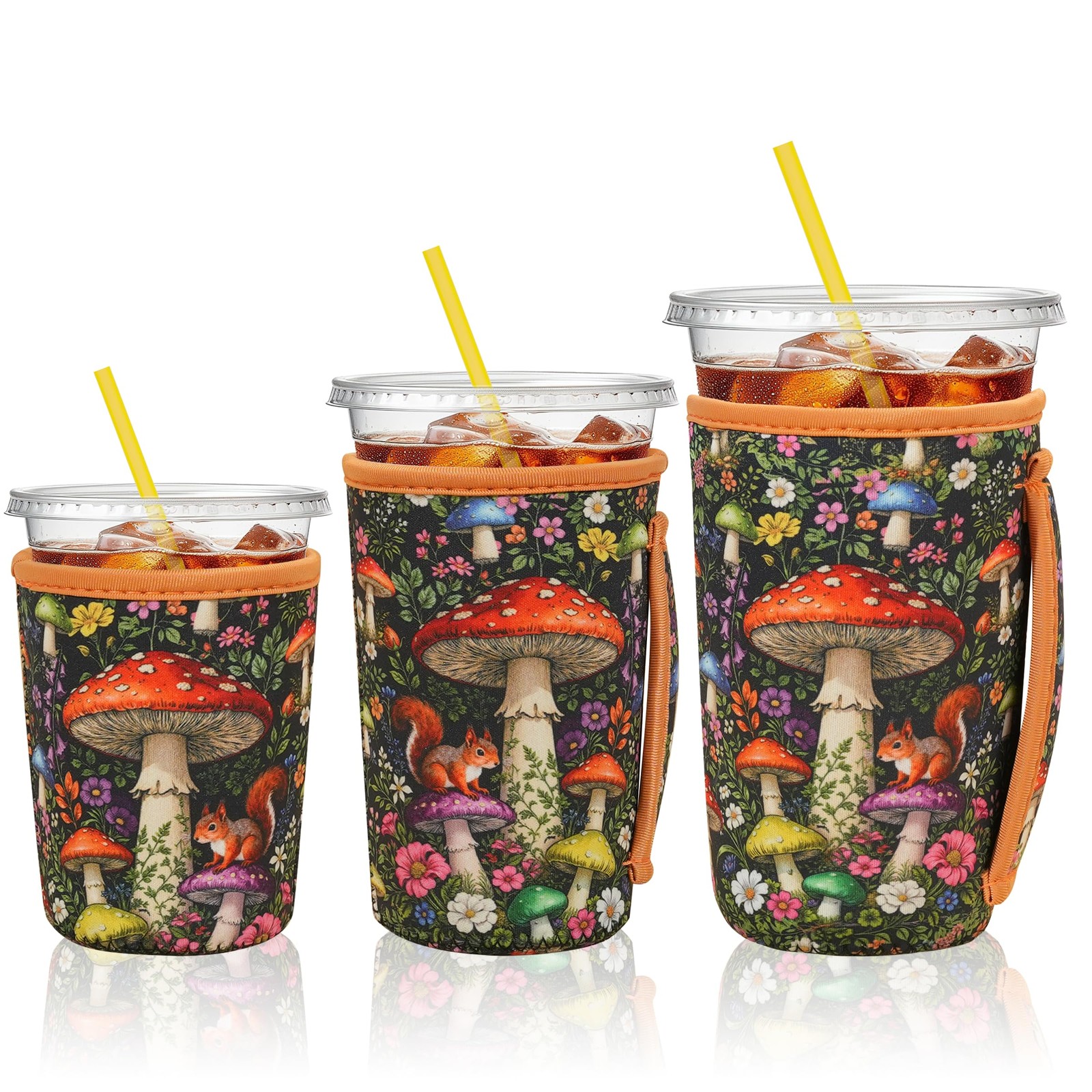 3 Pack Reusable Iced Coffee Sleeves with Handle Neoprene Insulated Cup Sleeve…