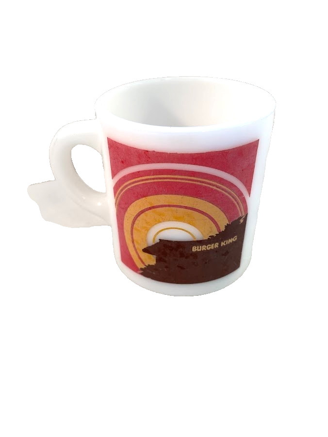 Vtg 1977 SUNRISE BURGER KING HAVE IT YOUR WAY COFFEE MUG MILK GLASS ADVERTISE