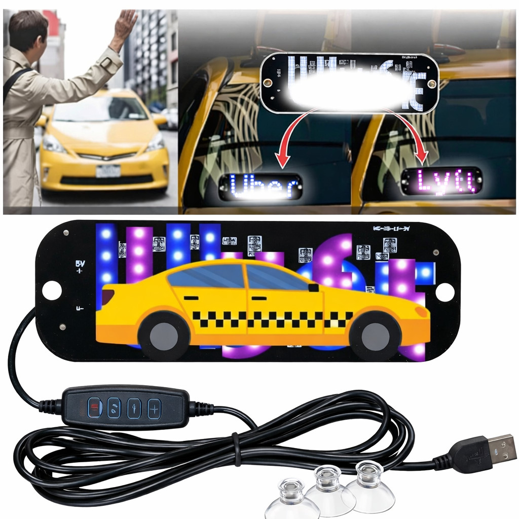 LED Taxi Light Sign – Dual Color Blue & Pink, USB Powered with On/Off Switch