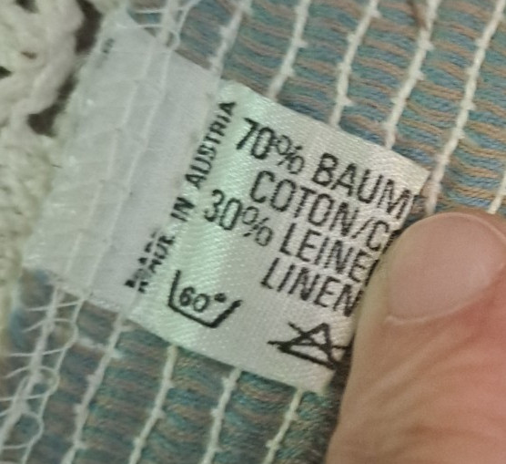 Vintage Linen Blend Table Runner Austria Beige Blue Boho Country Cottage 16×37