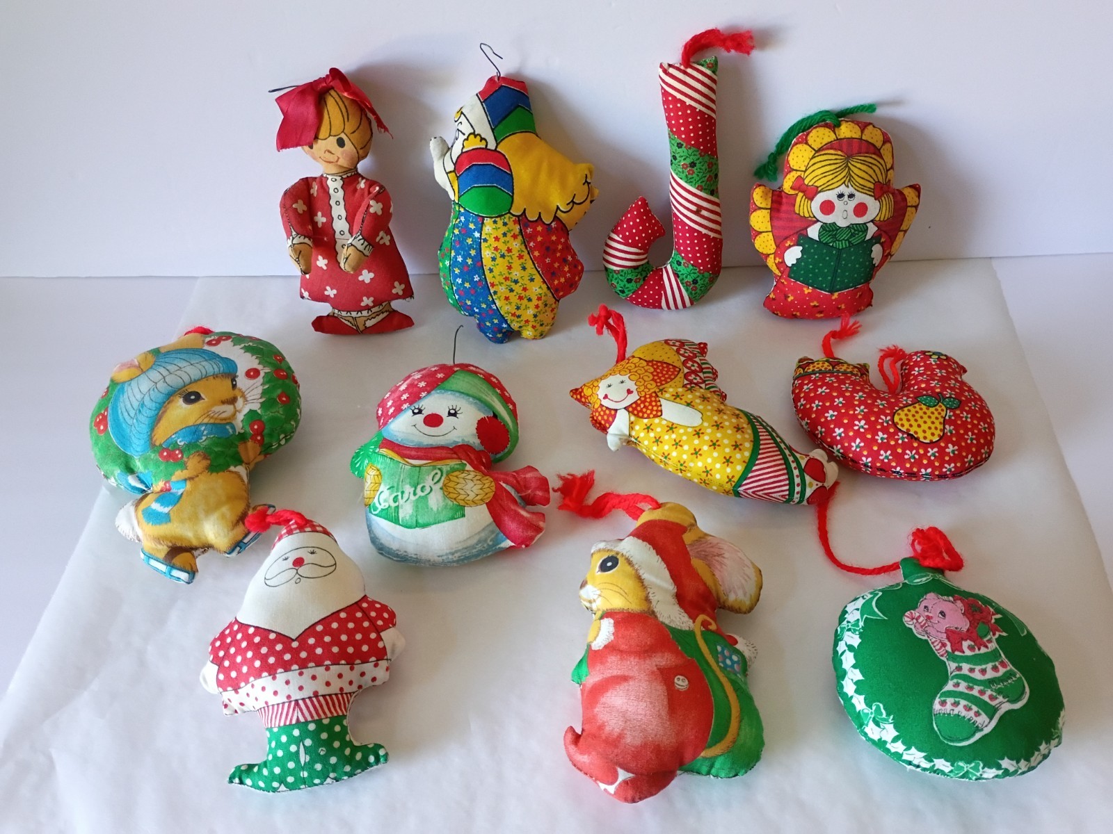 VTG Christmas Ornaments Lot 11 HANDMADE Stuffed Fabric Quilt Puffy Kitschy 80’s