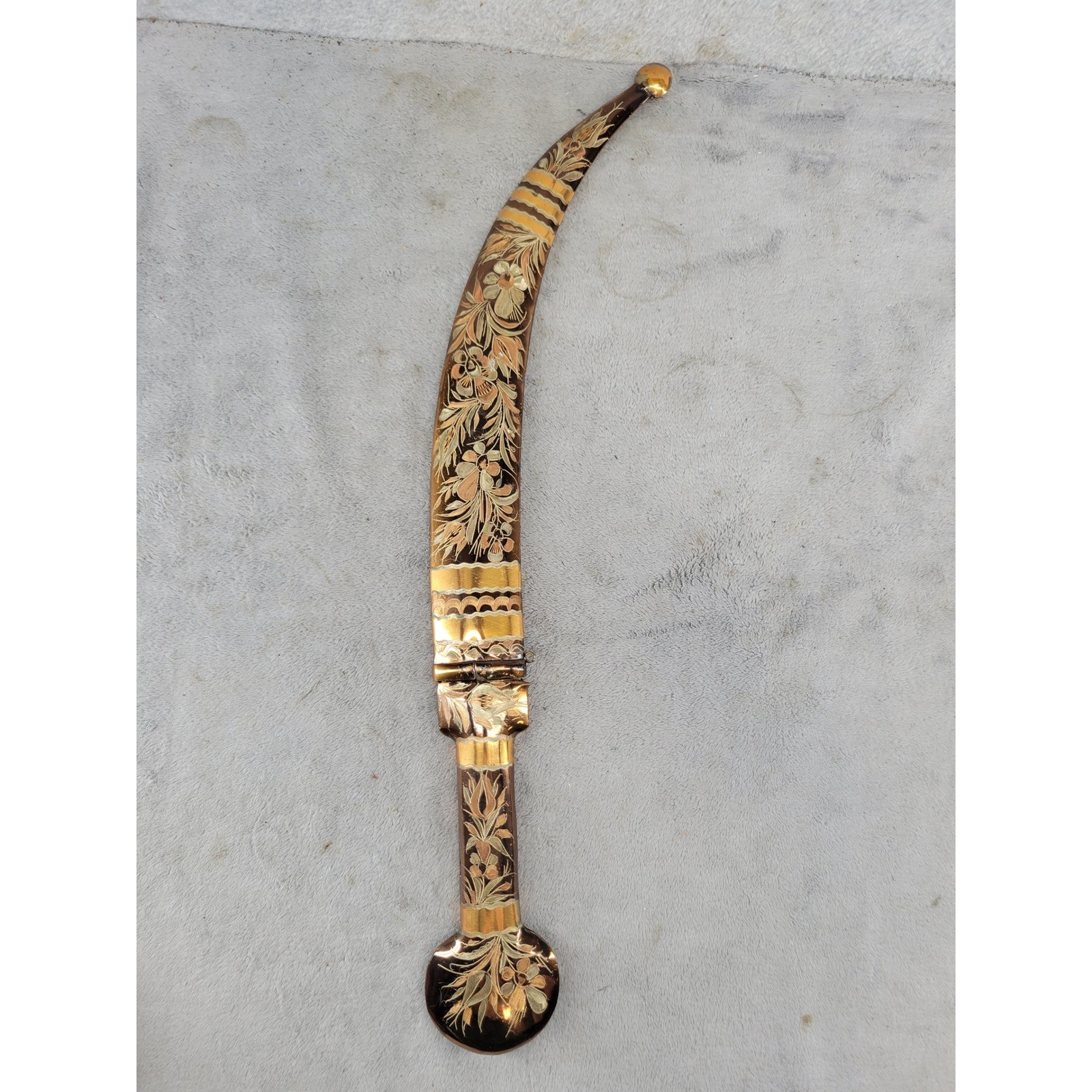 Vintage Indo-Persian Jambiya Dagger Etched Floral Curved Blade Scabbard 19.5 in