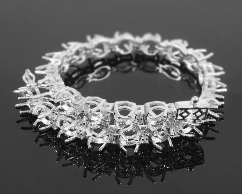 5mm Blank Round Semi Mount Bracelet in 14K White Gold Over All Size Available