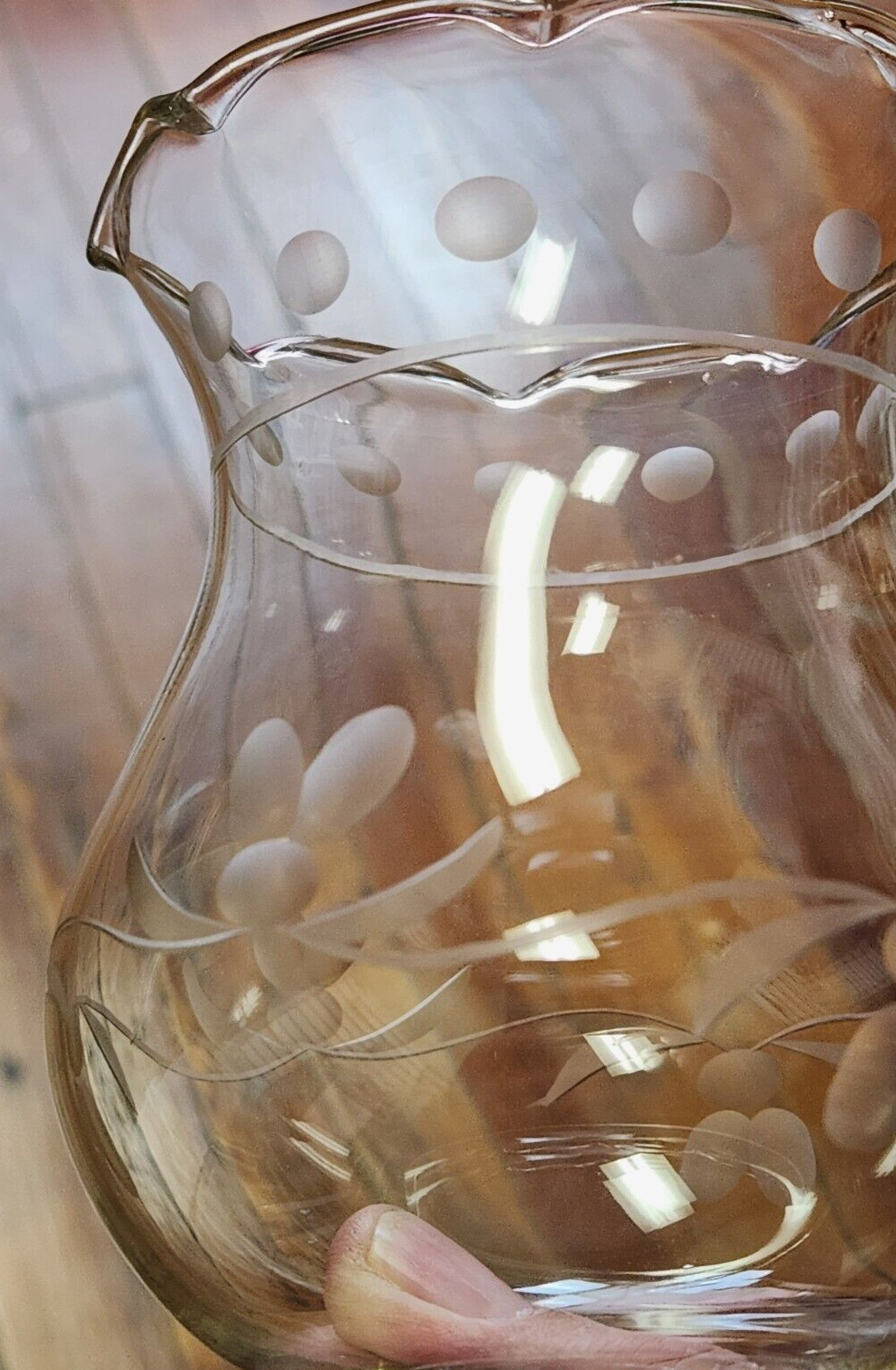 Etched Clear Glass Lamp Shade Scalloped Berry Pattern 1.75” Fitter 5” Tall