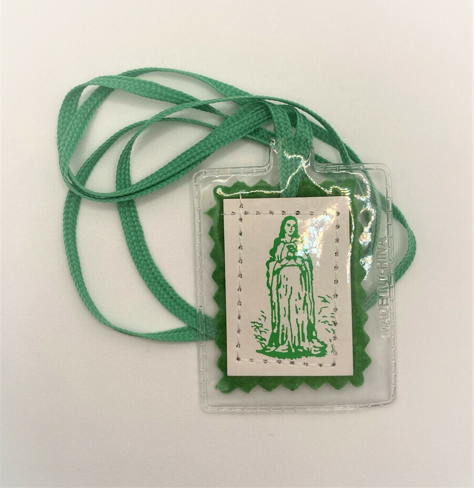 Green Laminated Scapular – Immaculate Heart of Our Lady Mary 1 3/4in 