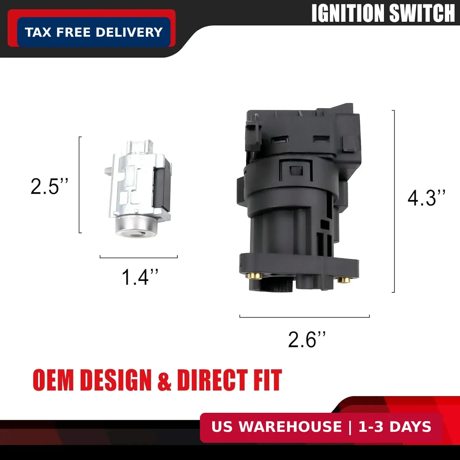 FEXON Ignition Switch & Ignition Lock Cylinder with 2 Keys Compatible with 1997-