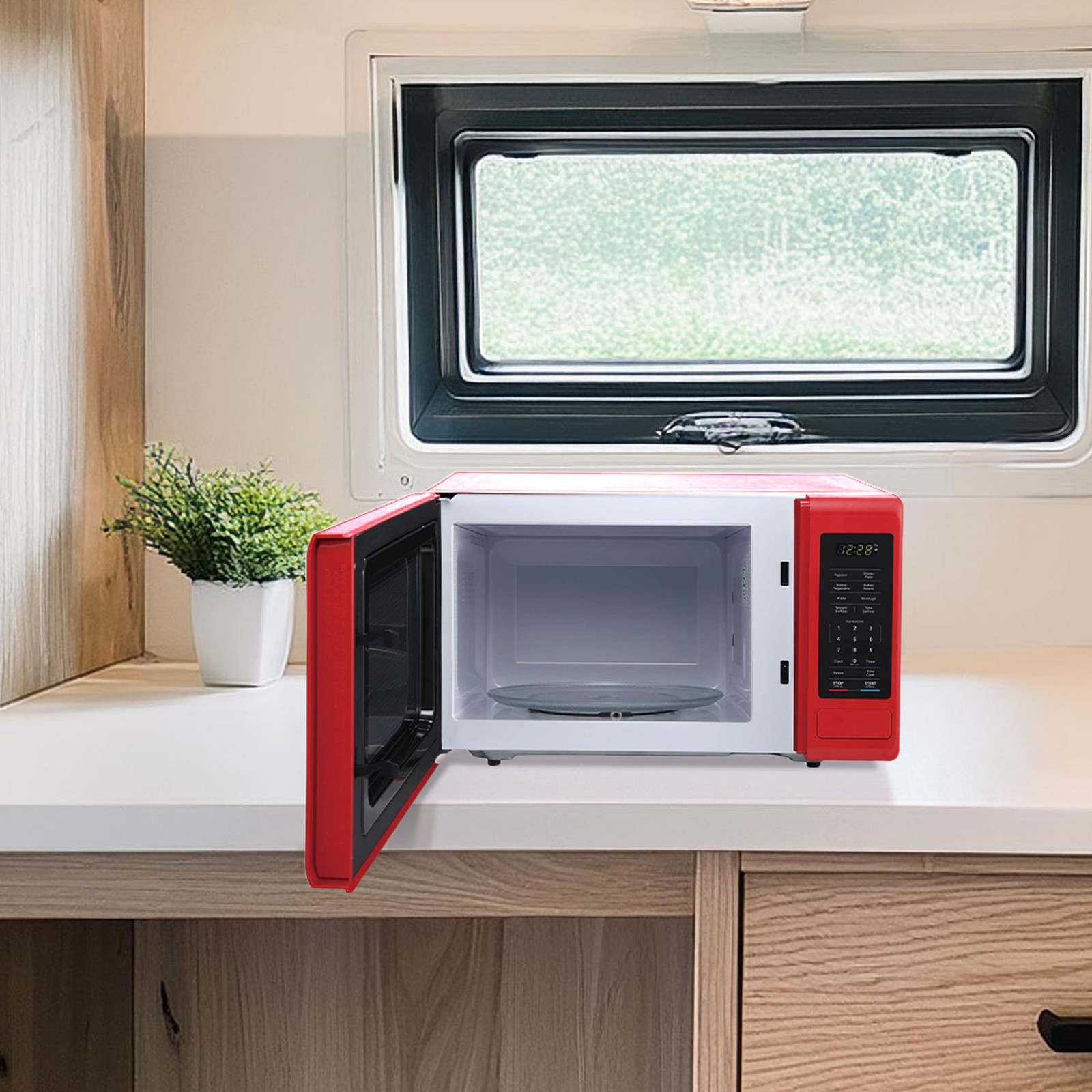 Magic Chef 0.9 Cubic Feet 900W Small Stainless Countertop Microwave Oven, Red