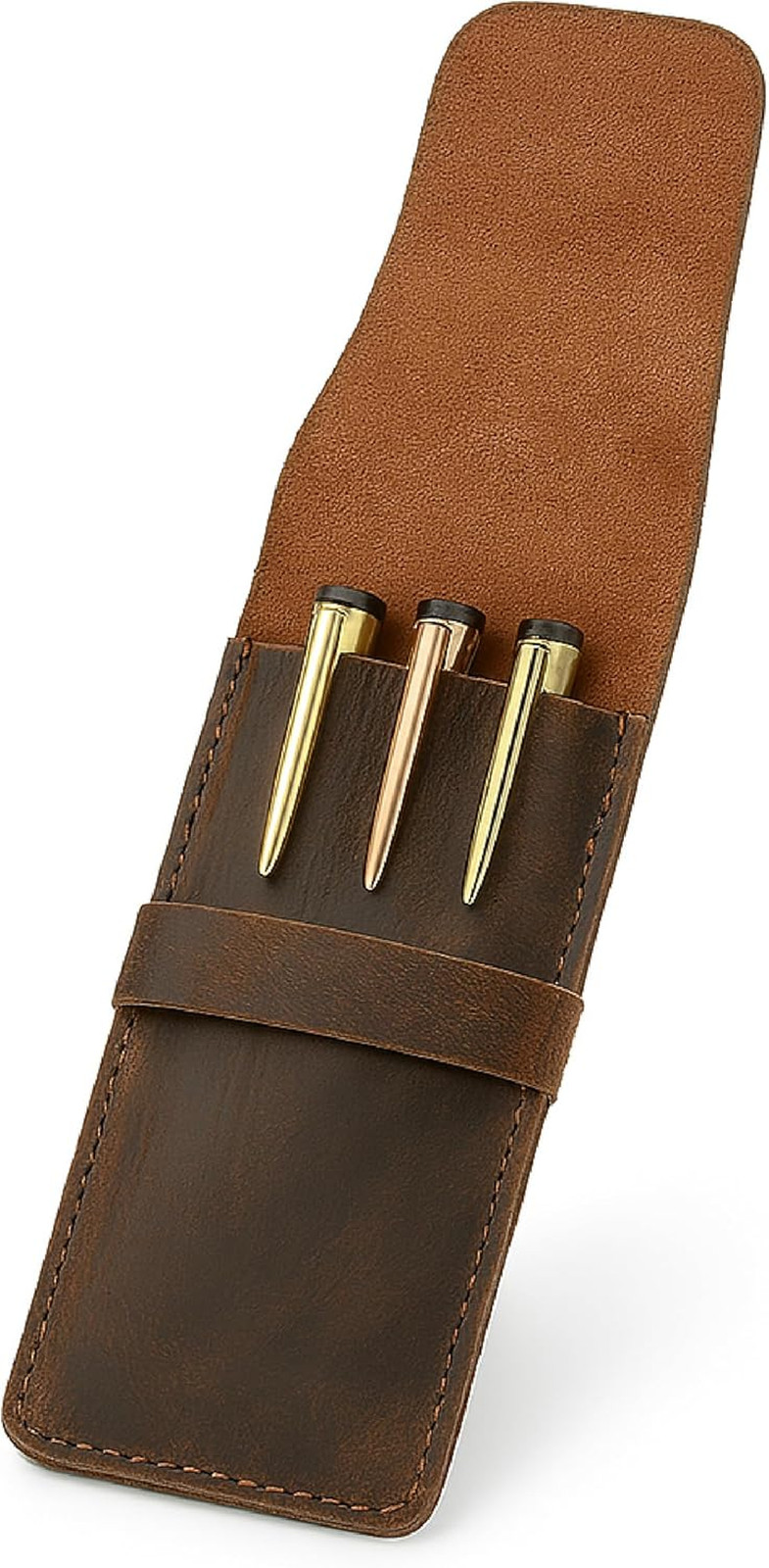 The Antiq Three Pen Case, Leather Genuine Leather Pen and Pencil Case with Tuck