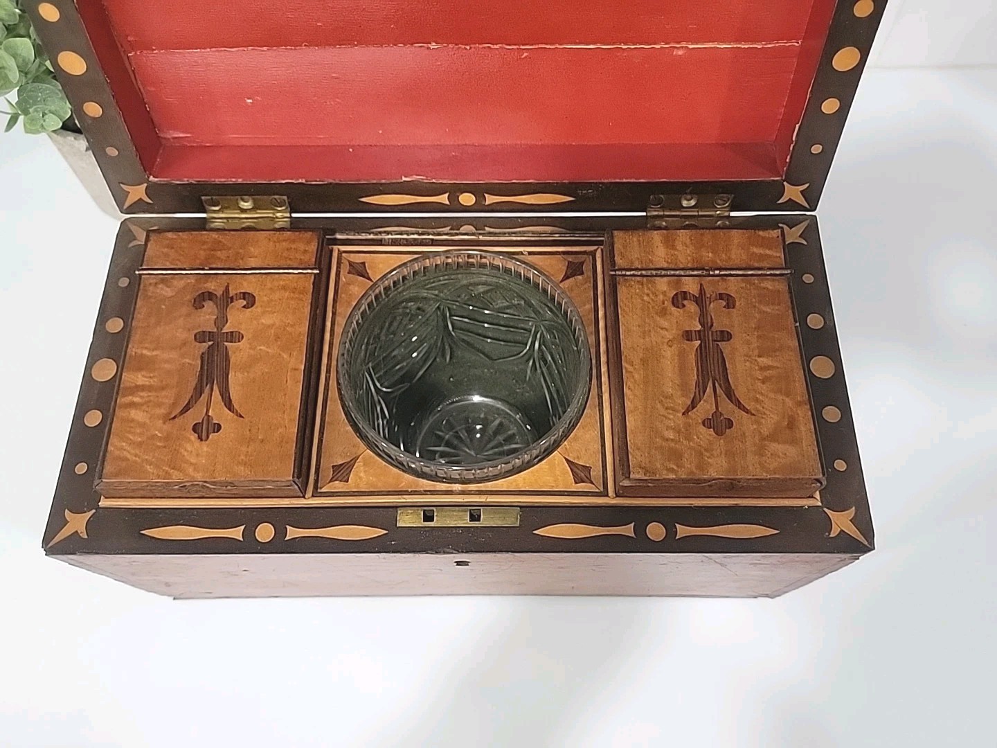 Antique English Early 19th Century Triple Tea Chest Caddy Box w/ Inlay