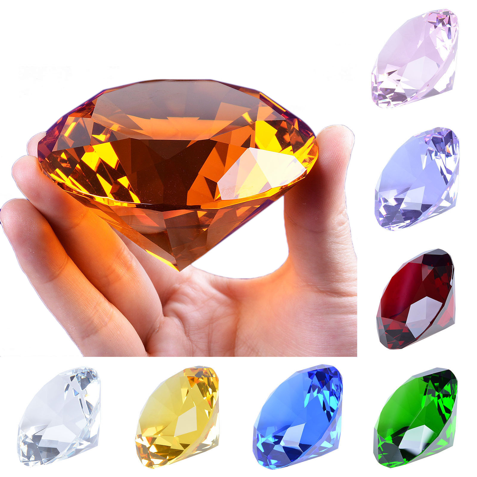 80mm Crystal Diamond Paperweight Solid Color Wedding Gifts 3.15″ W