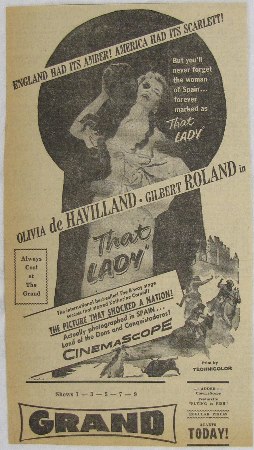 Vintage 1955 THAT LADY Olivia de Havilland Movie Newspaper Print Ad