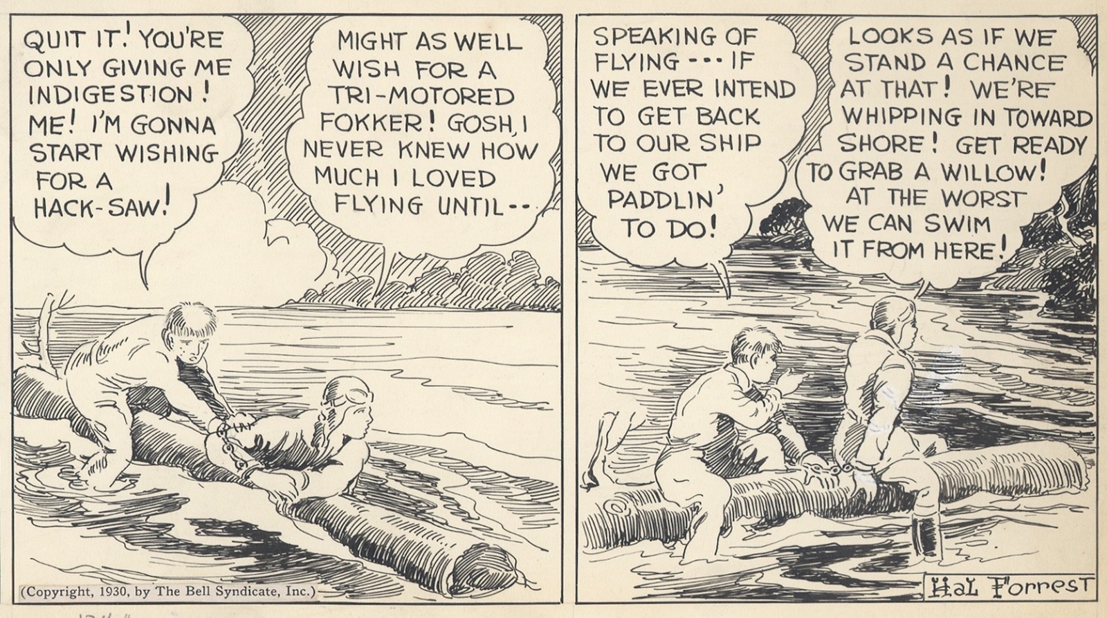 HAL FORREST Original TAILSPIN TOMMY Daily Comic Strip ART—Tommy & Skeeter, 1930