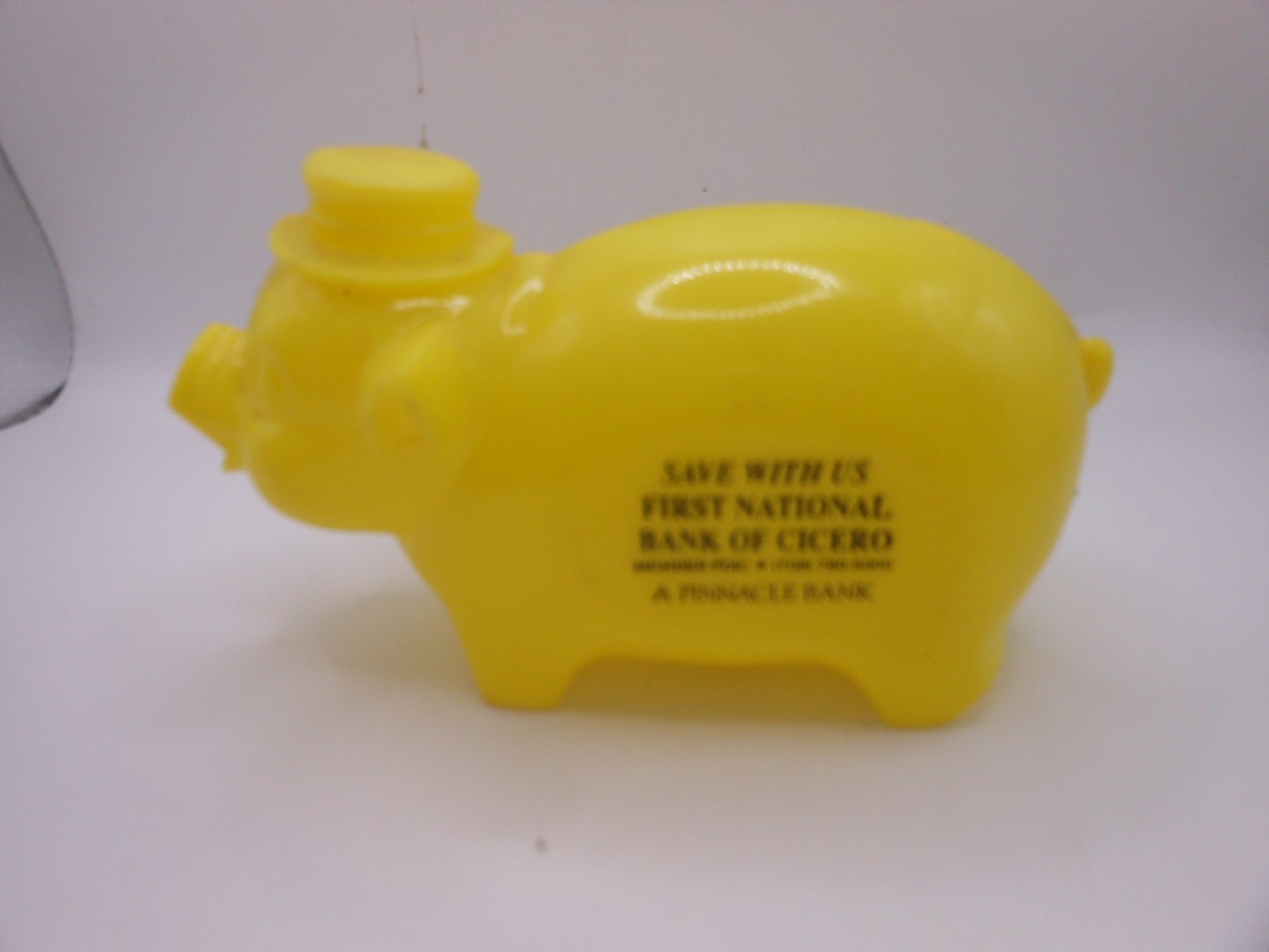 Vtg Advertising Yellow Plastic PIG Piggy Bank 1st National Bank of Cicero