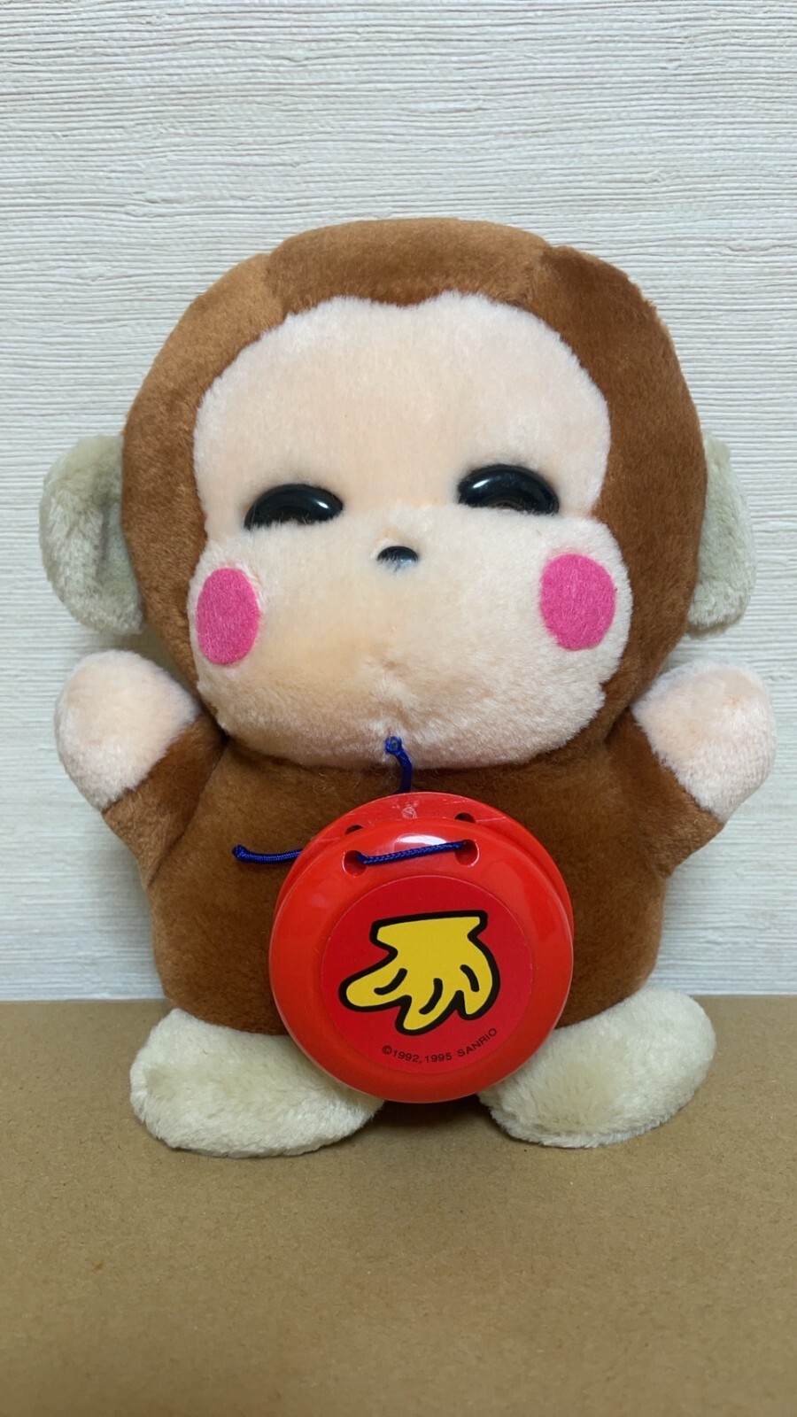 Sanrio Monkichi Plush Toy with Castanet 19cm / 7.5 Inch Prize Made in 1995 EIKOH