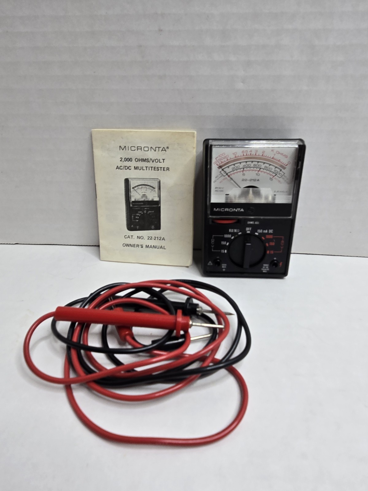 Vintage Micronta Multimeter 2000 Ohms AC/DC 22-212A Leads Manual Radio Shack