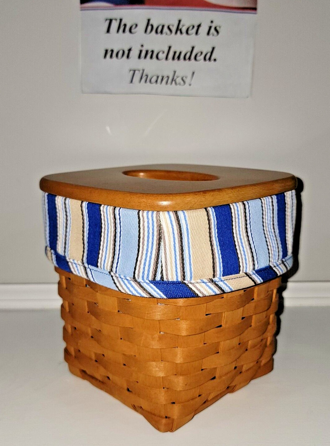 Crazy Good Tall Tissue Basket Liner from Longaberger Cabana Blue Stripe fabric!