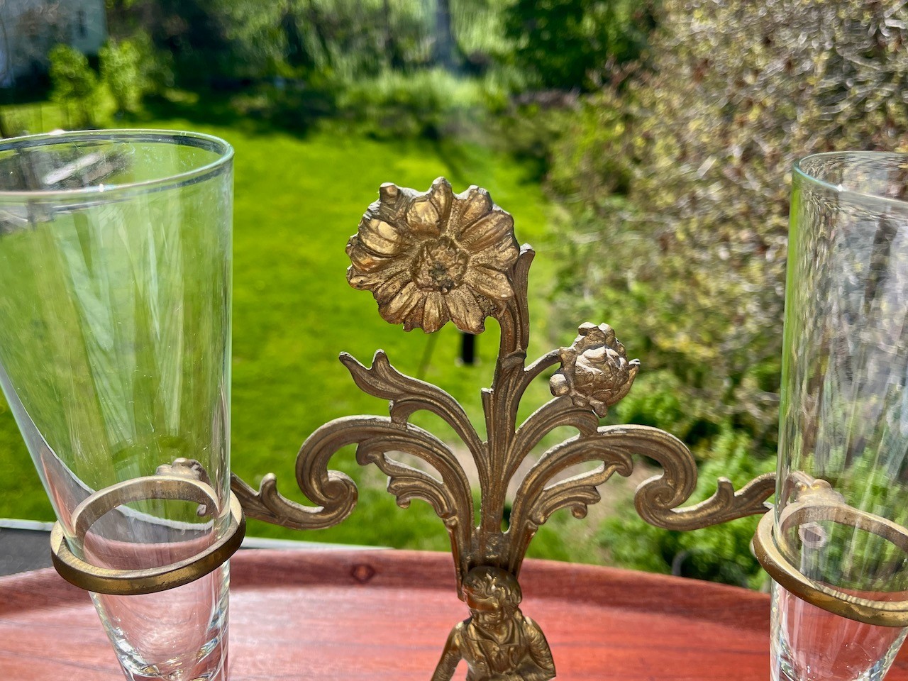 Antique Garniture Girandole Double Vase Bronze Crystal Marble Base 1890 1900