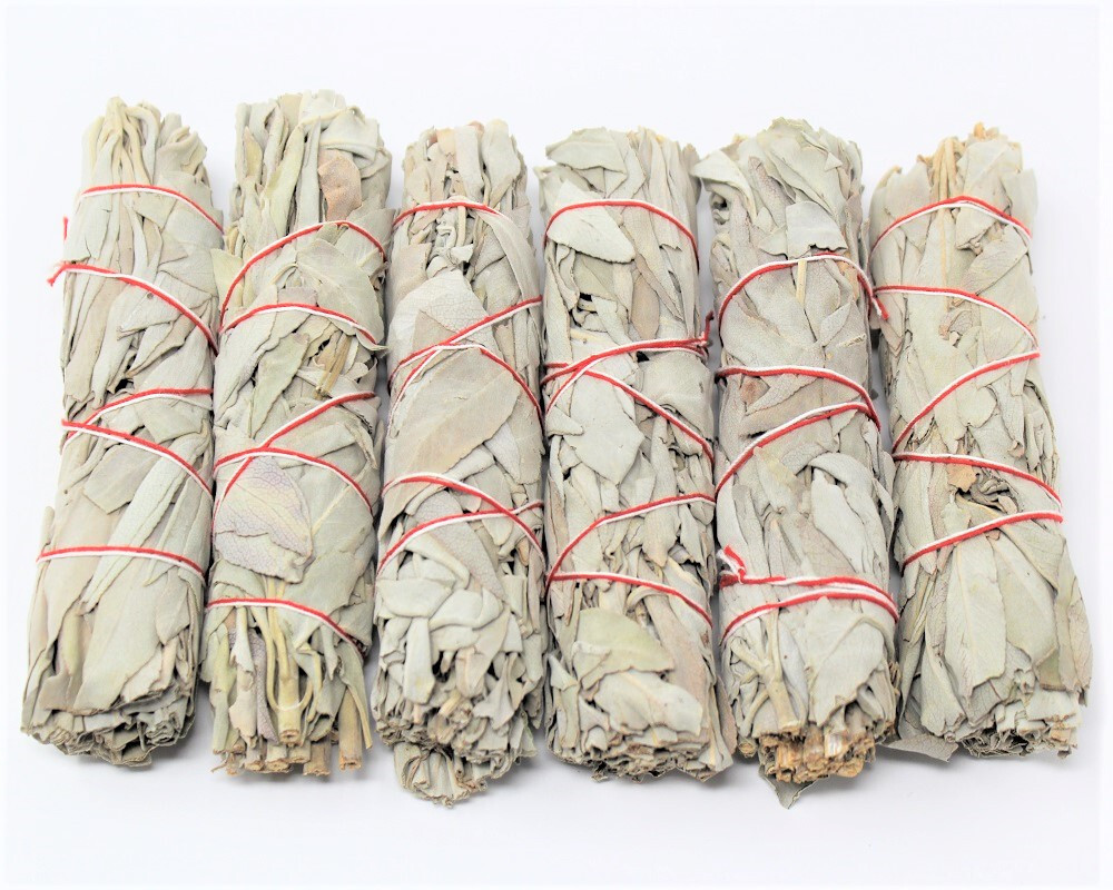 White Sage Smudge Bundles – 6 Pack Bulk Lot + Directions (4″ White Sage Sticks)