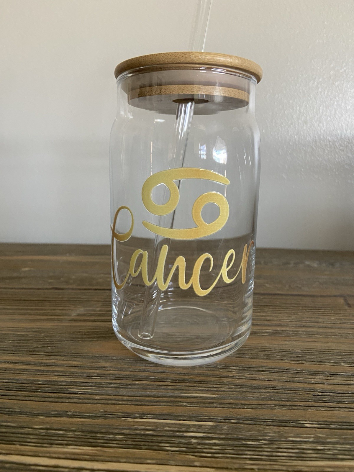 CANCER ♋️ 16 oz GLASS TUMBLER WITH BAMBOO LID & GLASS STRAW