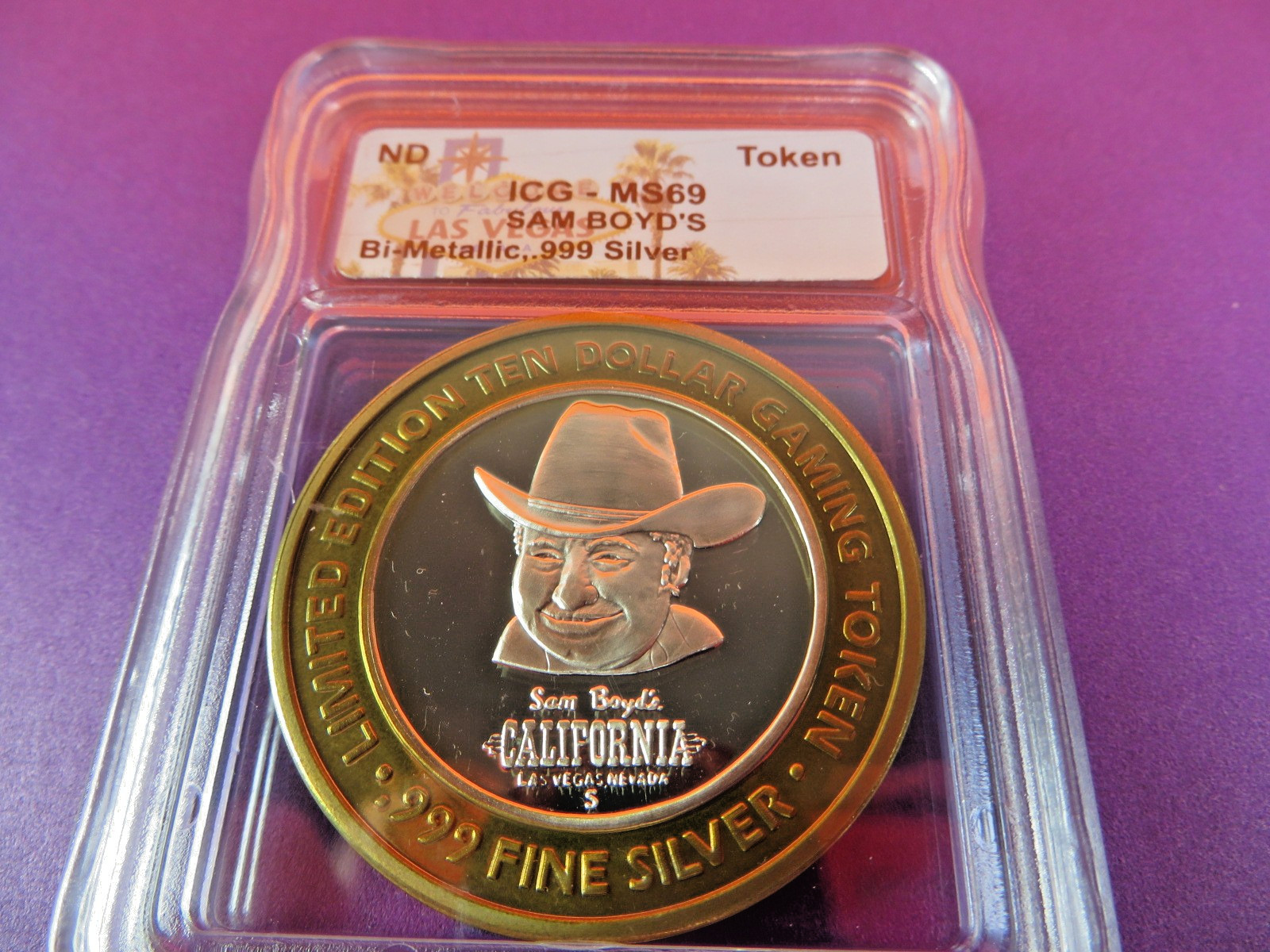 Casino Silver Token Sam Boyd’s California Year of the Rabbit Graded MS69 by ICG