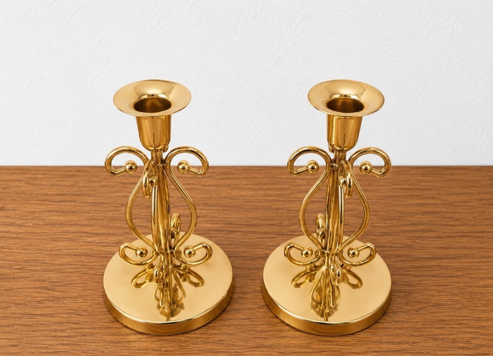 Vintage Brass Plated Scroll Candlestick Holders Pair Ornate Home Decor Gold