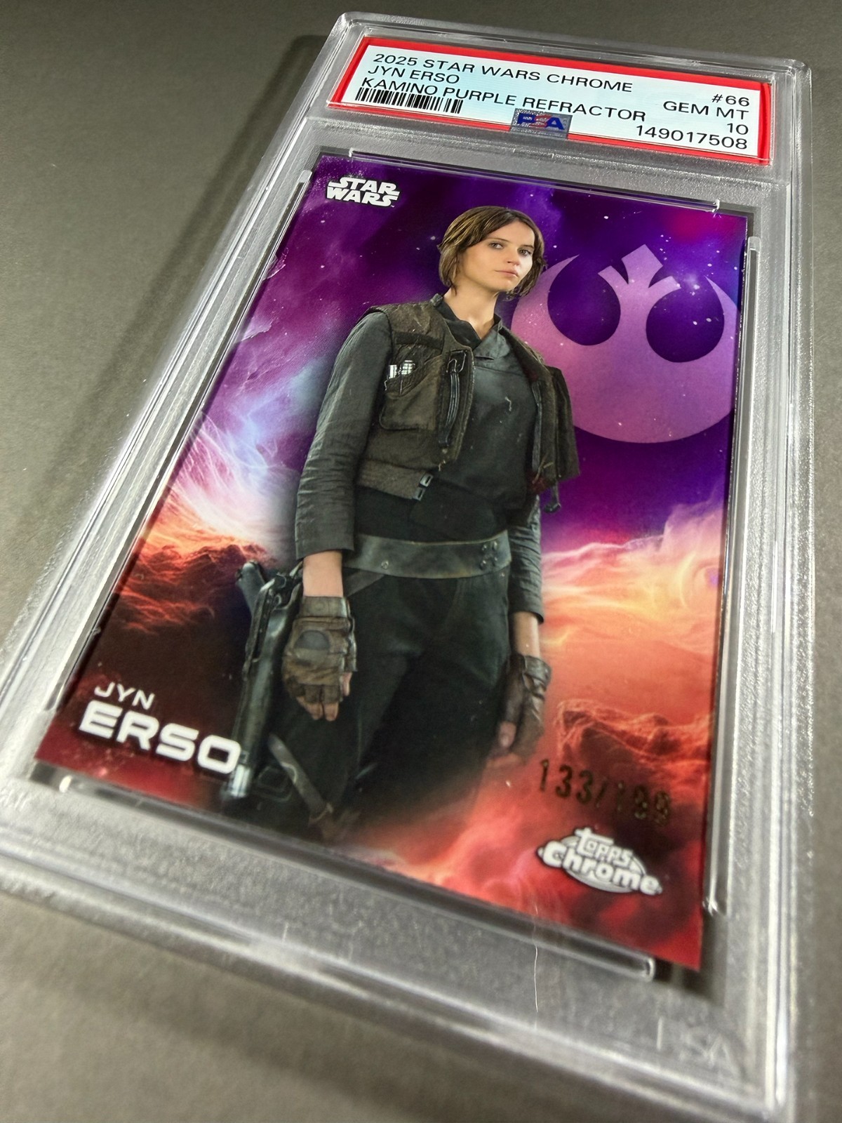 (PSA 10) 2025 Star Wars Chrome #66, “Jyn Erso” Purple /199