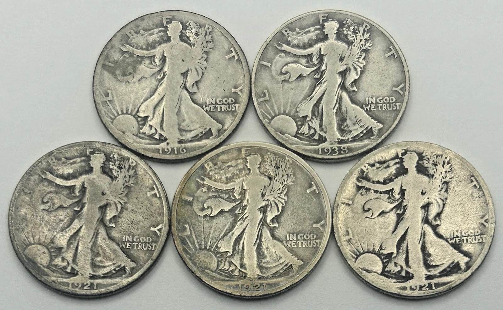 1916 To 1947 – 90% SiIver Walking Liberty Half DolIar Coin Lot of 5