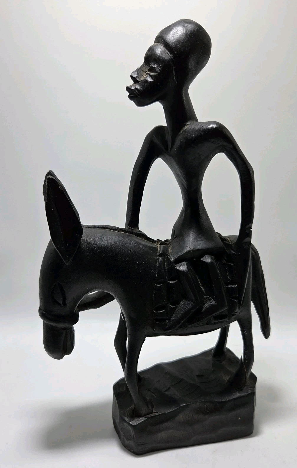 Signed S. Pierre Wood Carved Figurine Stautue African Man/Woman On Burro *Note