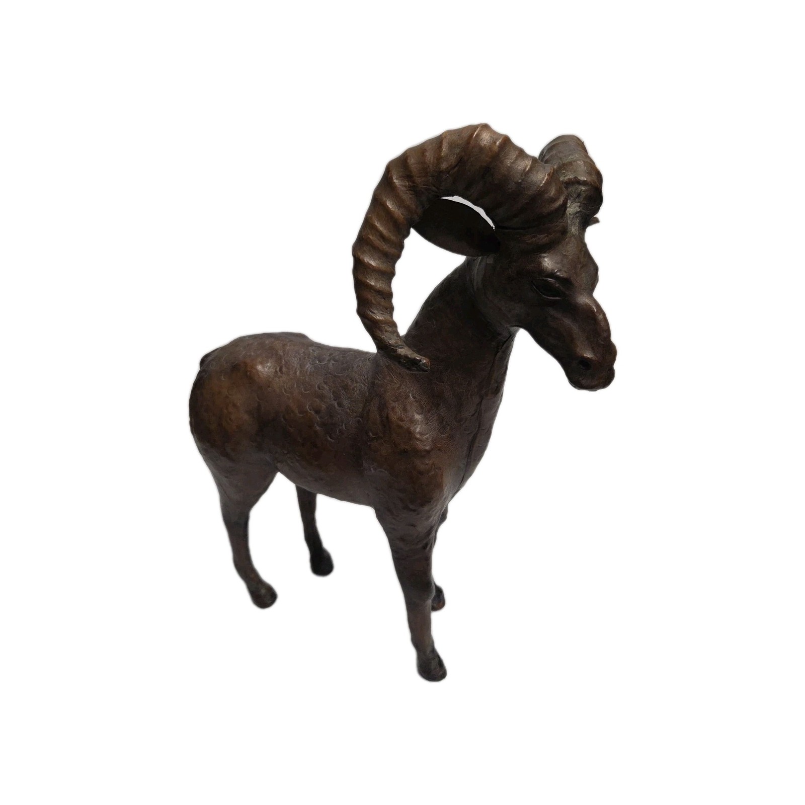 Vintage Leather Wrapped Ram Curved Horns India Hand Tooled Hammered Sheep Goat